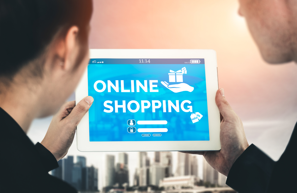 在线购物和互联网货币支付交易技术现代化的图形界面显示了电子商务零售商店供客户在网站上购买产品并通过在线转账付款
